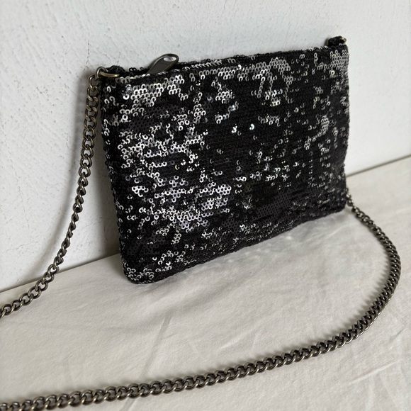 J. CREW Factory Black Silver Sequins Chain Strap Crossbody Sparkly Elegant Bag - Picture 3 of 16